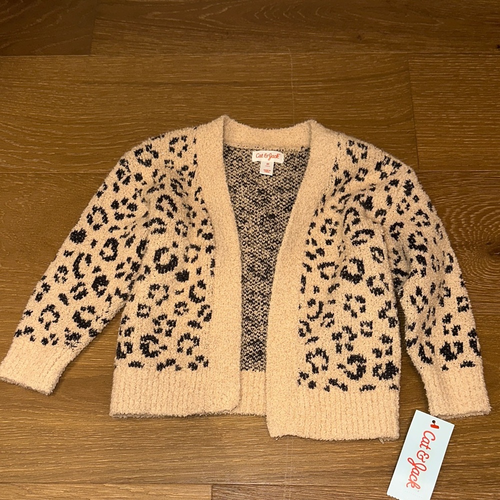 Cat & Jack Cream and Black Animal Print Cardigan